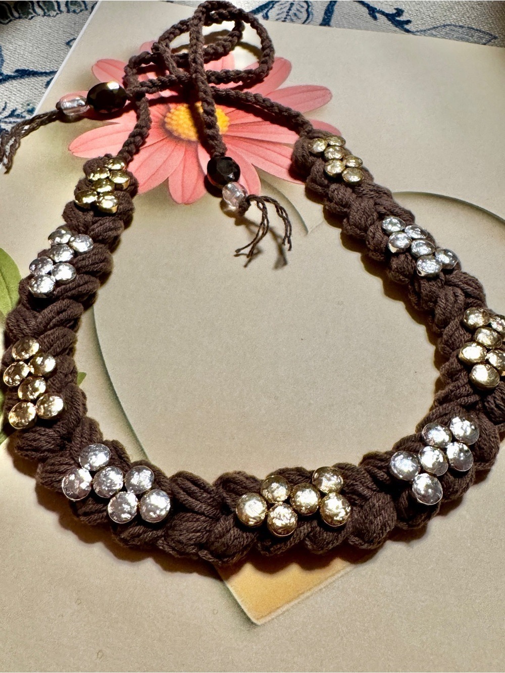 Braided Brown Crystal-Accented Necklace